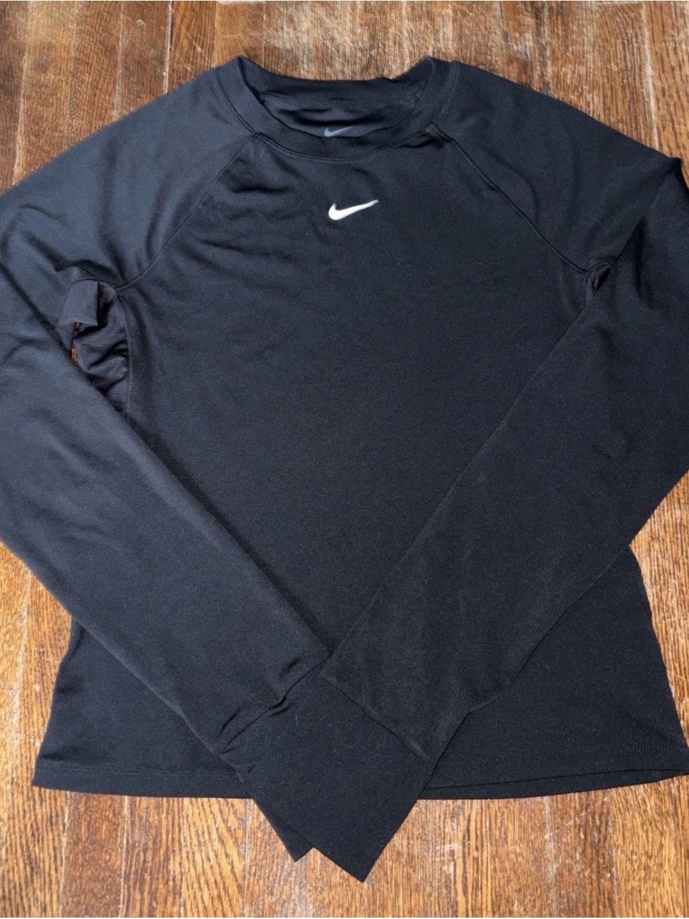 Nike Black Long Sleeve Crew with White Swoosh